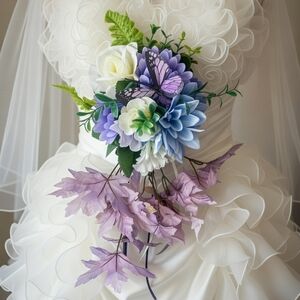 # 14 Floral Bridal Bouquet with Purple and White Accents